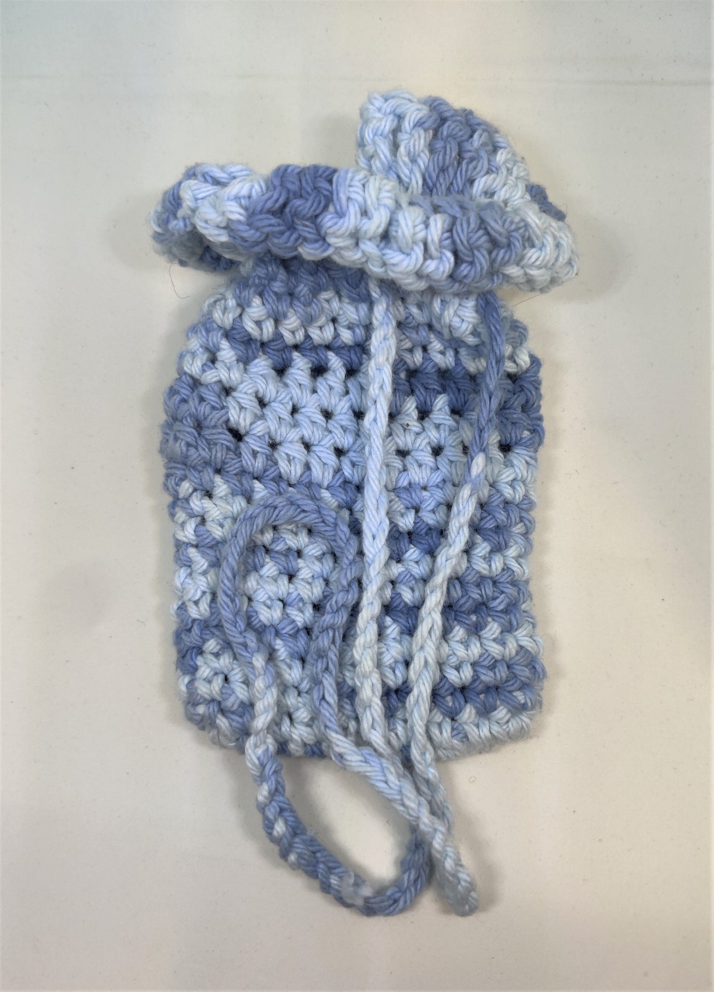 Denim colored Crochet Soap Rag Bag with Drawstring